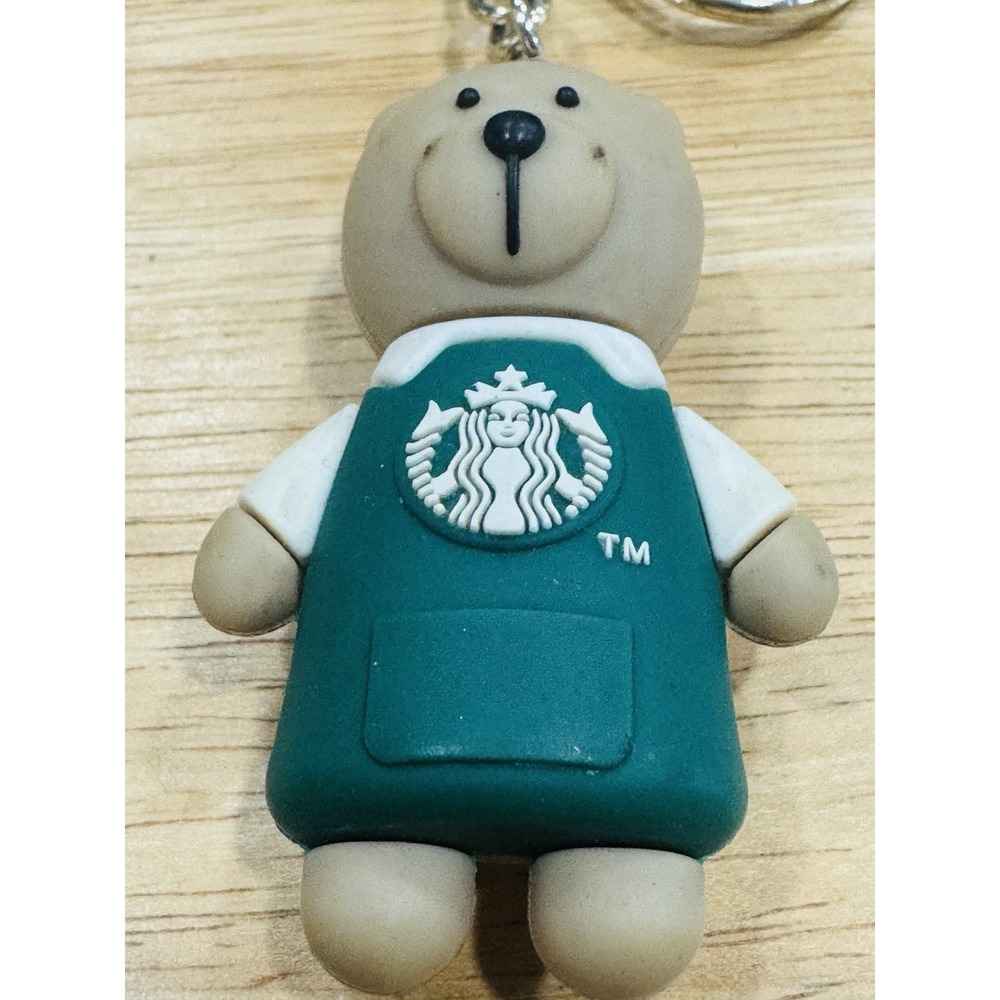 Starbucks Bear Barista Keychain Green Apron Logo Charm Lanyard Clip